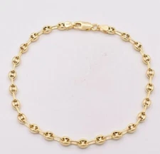 4.5mm Puffed Anchor Mariner Ankle Bracelet 14K Yellow Gold Plated Silver 925