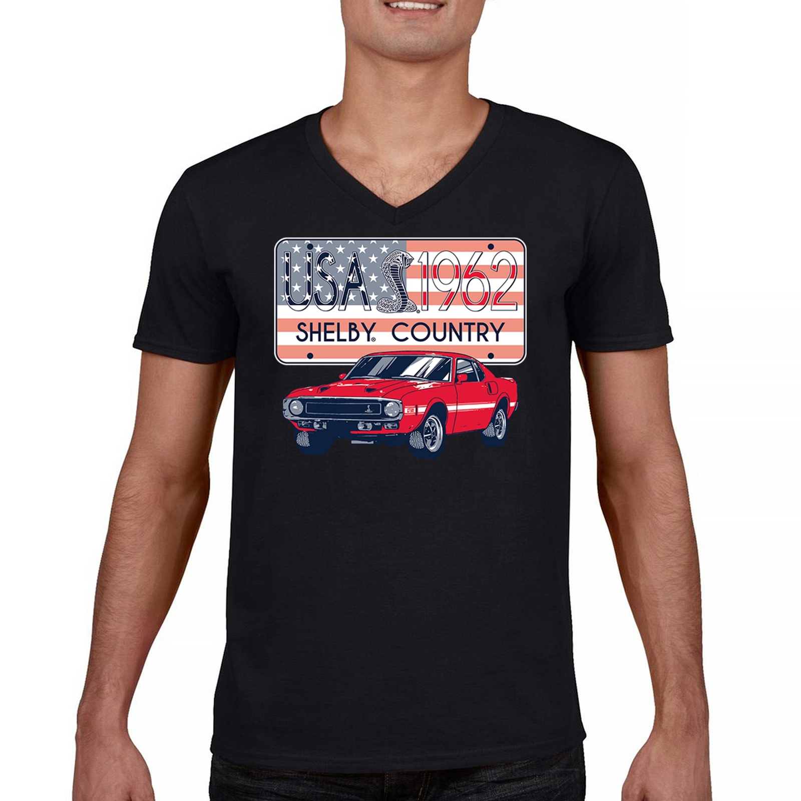 ALTRA T shirt collo a V Shelby Country 1962 American Racing Mustang alimentata da Ford Maglietta