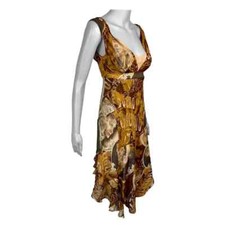 John Galliano S/S 2006 Newspaper Print Plunging Neckline Silk Evening Dress