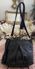 Tignanello Genuine Black Leather Pretty Pleats Cross-body Purse Euc!