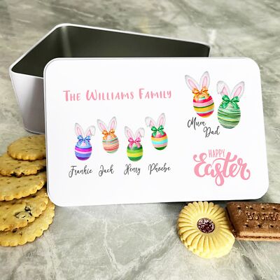 Hasenohren & Osterei Familie personalisiert Geschenk Kuchen Kekse Süßigkeiten Leckerli Dose