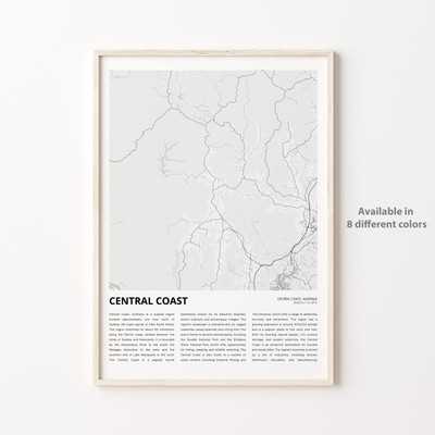 Central Coast City Map Print, Central Coast Travel Poster, Wall Art