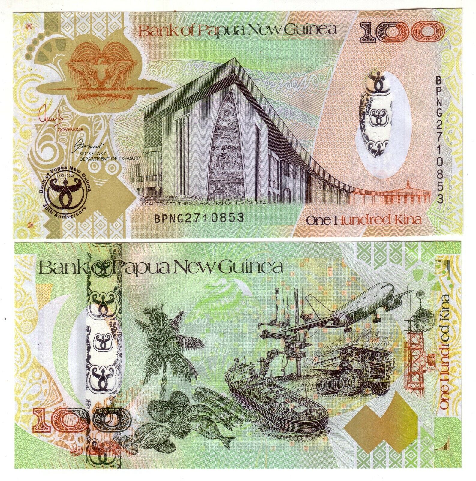 Banknote - 2008 Papua New Guinea 上品な P37 商品追加値下げ在庫復活 Kina Parliament 100 aUNC