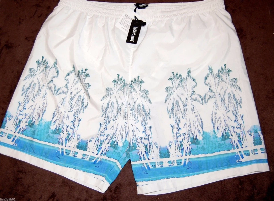 Pantalones Cortos Para Hombre Just Cavalli Blanco Azul Flores Hawaiano Playa Atlético Boxer Talla XL Foto 3 de 4