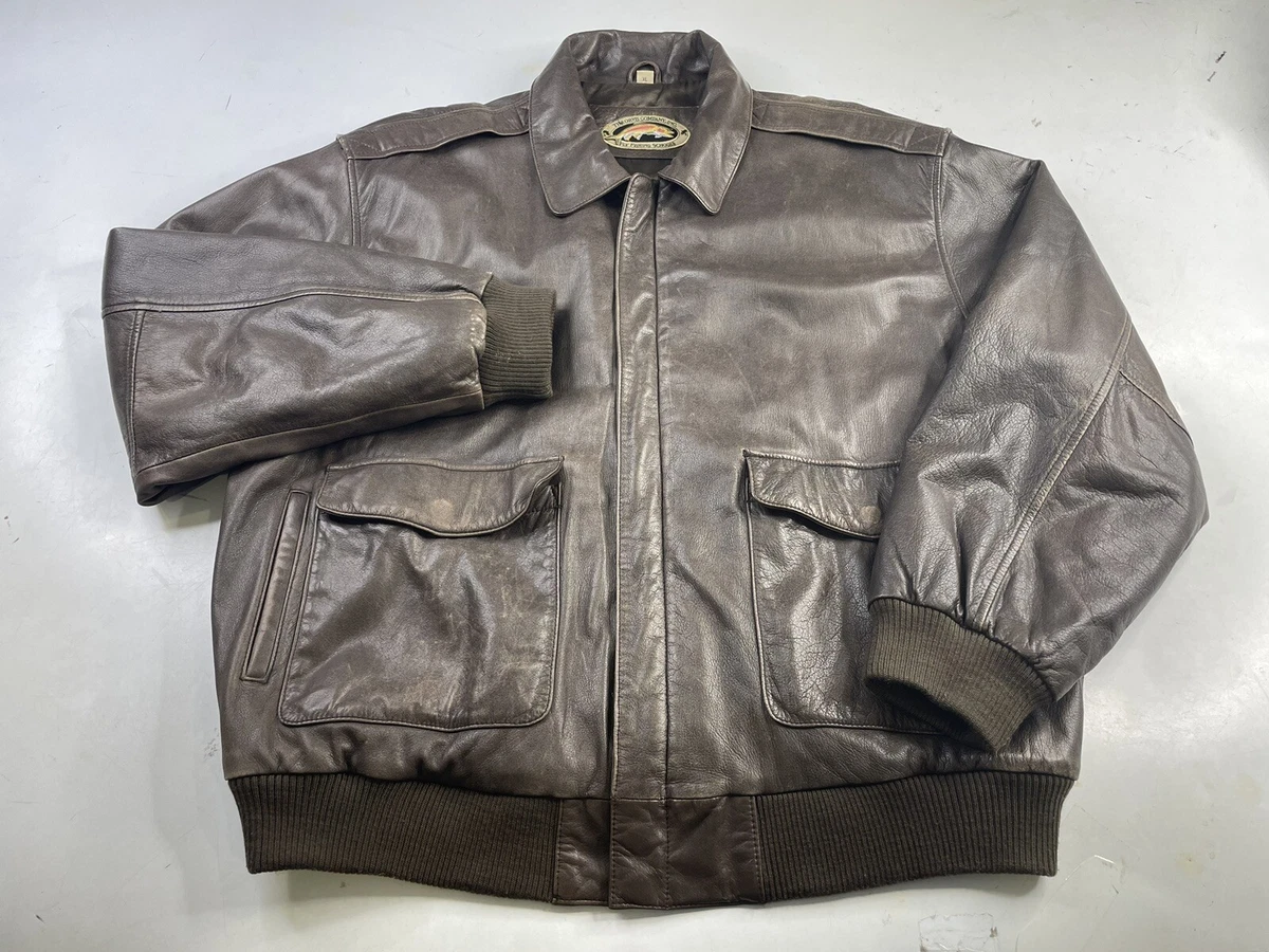 Vintage Orvis Company Fly Fishing Schools Men's Brown Leather Jacket Size XL