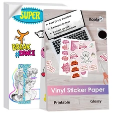 Lot Variety Size - KOALA Printable Vinyl Sticker Paper Water Proof ,Glossy White