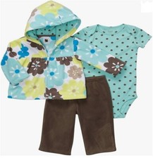 Girl Hooded Cardigan Pant Set Outfit 3 pc Bodysuit Top Bottom Pant Fleece Floral