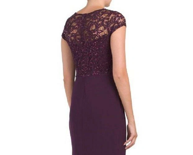 MARINA 8 Eggplant Sequin Lace Cascading Ruffle Gown NWT - Изображение 4 из 4