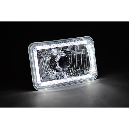 4X6 White Halo Angel Eye H4 Crystal Clear Headlight Headlamp w/ 6k LED