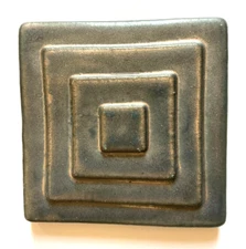 Pewabic Detroit Pyrimid, 4" x 4" tile, metallic gray finish, 1999