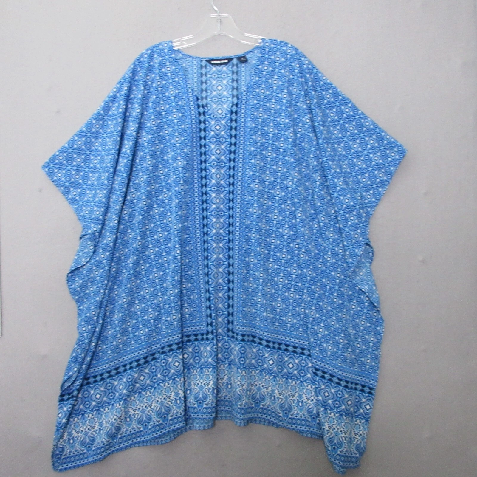 Lands Ends Top Cover Up Large Blue Beach Boho Flowy Vacation Pool Oversized