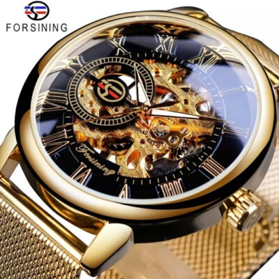  Herren Armbanduhr Automatik Hollow Mesharmband Skelett Herrenuhr neu mit Box 