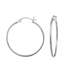Sterling Silver 1.5mm High Polished Round Hoop Earrings, 35mm