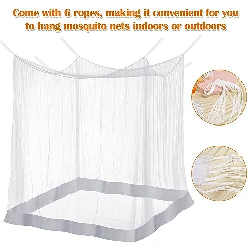 Mosquito Net for Bed, Large White Bed Canopy for Girls, Camping Mosquito Net - Afbeelding 6 van 8