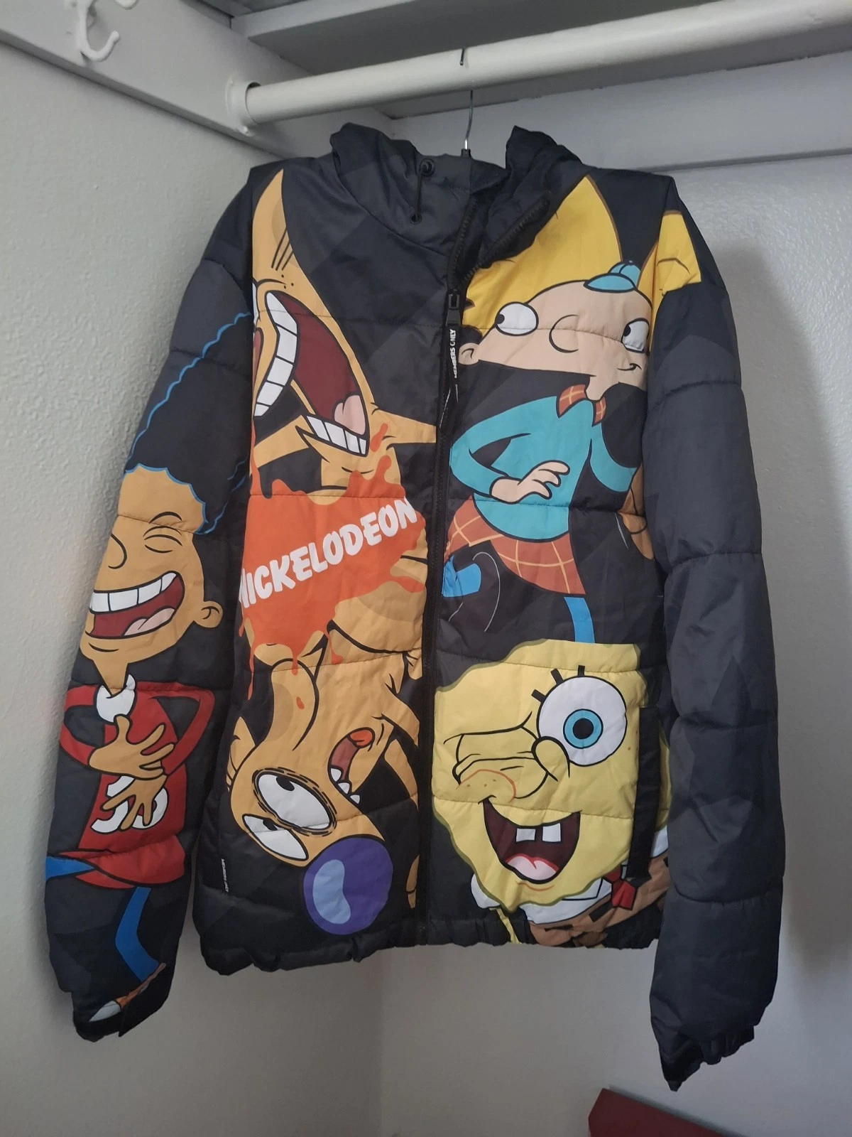 MEMBERS ONLY x NICKELODEON Quilted Hooded Jacket Puffer Size L (Black)