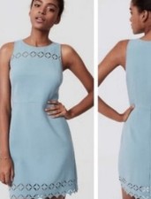 Loft Blue Stretch Sleeveless Diamond Laser Cut Fit & Flare Dress Sz 4