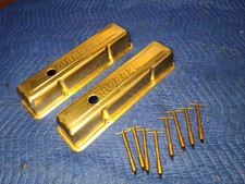 Pair Vintage Small Block Chevy Moroso Gold Valve Covers Wgold T-bar Hold Downs