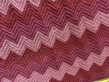 Crochet Knit Afghan Throw Blanket Dusty Rose Pink Scallop Wavy Handmade 78 X 30