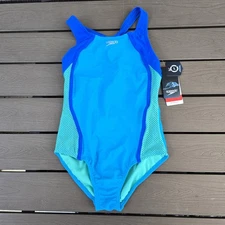 Speedo Youth Girl Splice Blue/ Green Maxfit  1-Piece Sz 12 New 