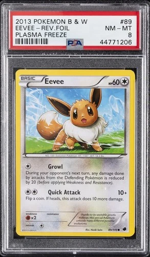 2013 POKEMON B&W PLASMA FREEZE #89 EEVEE-REVERSE FOIL PSA 8