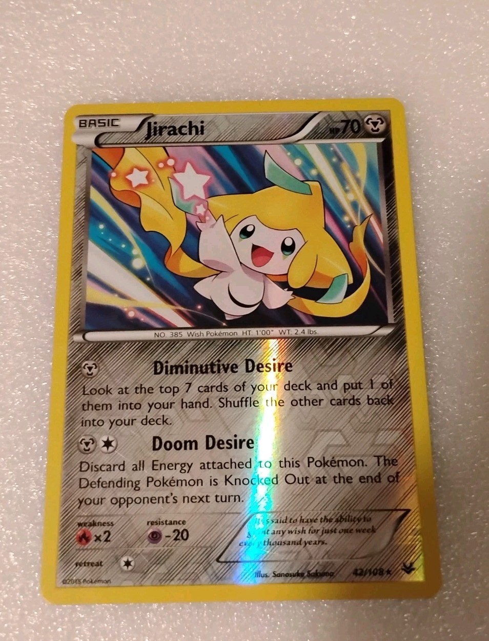 Pokemon TCG Jirachi 42/108 Roaring Skies Rev Holo NM