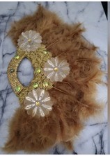 Gold Handmade Feathers Fan for Wedding African eventaille Mariage Bride