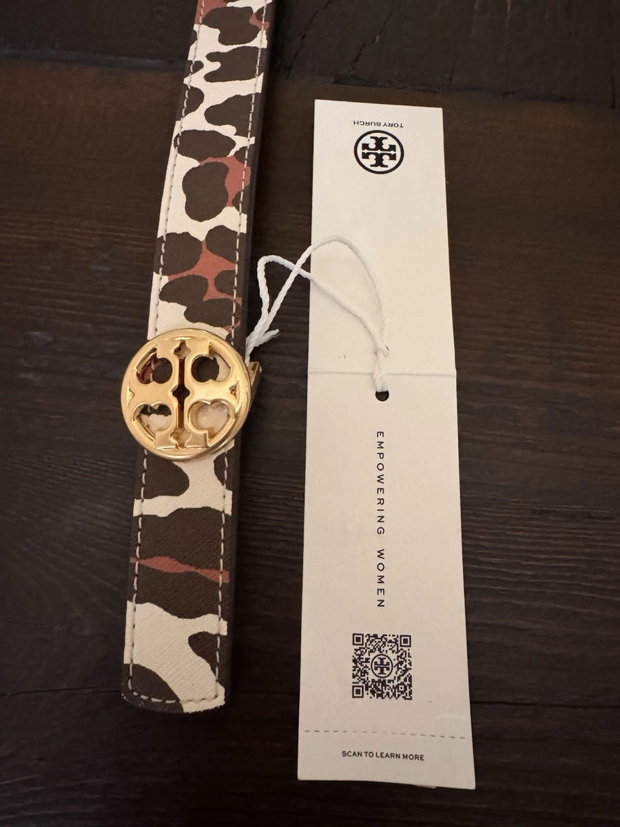 Tory Burch Black and Beige Logo Web Belt with Gold Medallion Buckle Size Small Tory Burch 1 main image 2