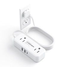 5 ft Flat Plug Power Strip Thin Flat Extension Cord with 4 AC 3 USB Ports