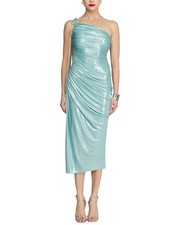 Halston Mona One Shoulder Midi Dress Women's 4