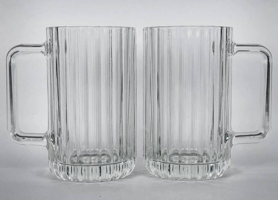 Crown CORNING Bormioli Italia 2 tazas de cerveza vidrio acanalado pesado 16 oz   Foto 3 de 4