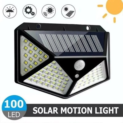 100 LED Solar Power Wall Light Outdoor PIR Motion Sensor Security Garden Lamp