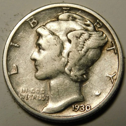 1930 S Mercury Dime VF-EF "Actual Coin Pictured Possibly Cleaned,"