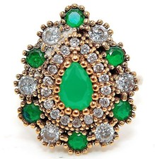 Ottoman Empire Style 4CT Treated Emerald 925 Sterling Silver Ring Sz 6 HB1-7