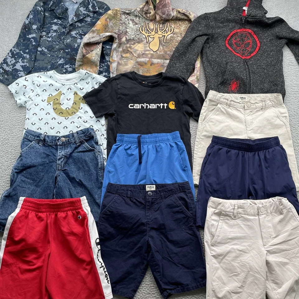 Carhartt True Religion Marvel Mix Lot of 12 Youth Boy 6-8 Tee Jean Shorts Hoodie - Image 3 of 4