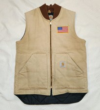 Vintage CARHARTT Duck Quilt Lined Canvas Work Vest Tan/Brown XL USA