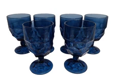 Vintage 1970s Georgian Blue Water or Iced Tea Goblets by Viking 6 pcs