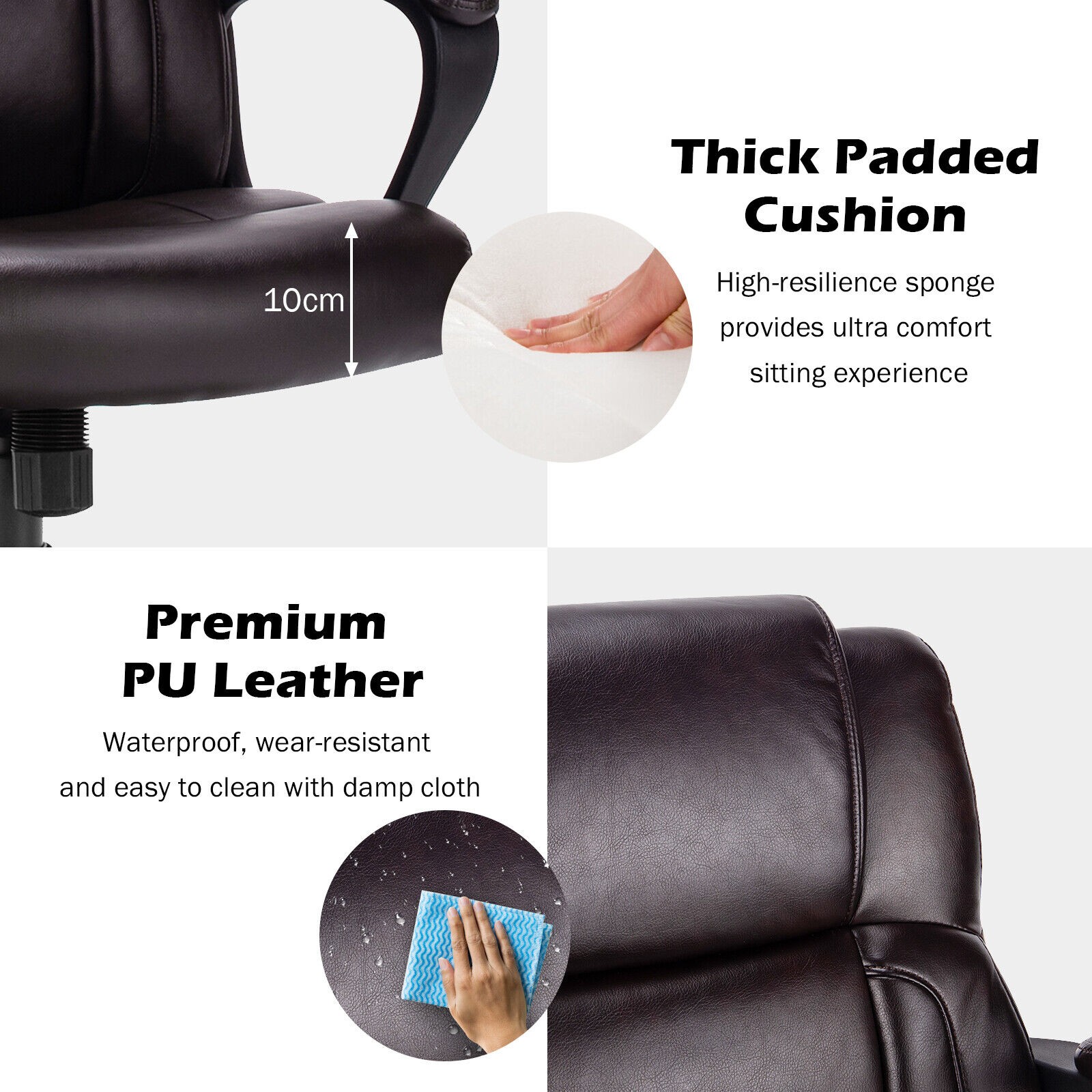 COSTWAY Office Chair Black PU Leather Ergonomic Swivel 150kg Load Capacity - Image 3