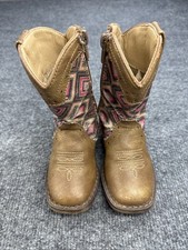 Roper Toddler Girls Size 5 Western Cowgirl Boots Tan Glitter Geo Preowned