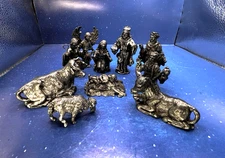 Vtg Michael Ricker RB Pewter 10 Piece Nativity Set Jesus Wise Men Animals Angel