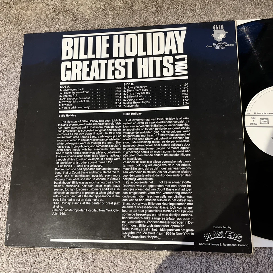 BILLIE HOLIDAY…”Greatest Hits Vol.1”…Cleo 12” Vinyl Lp (Holland)…Vg - Image 2 of 4