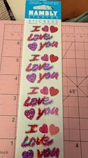 HAMBLY STUDIOS STICKERS I LOVE YOU Hearts PRISMATIC NEW IN PACKAGE 