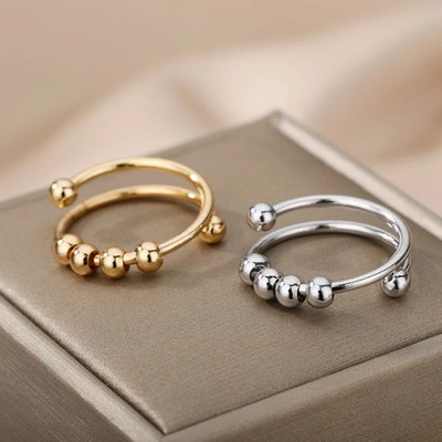 Angst Spinner Ring Edelstahl Perlen verstellbar Anti Stress Schmuck Geschenk