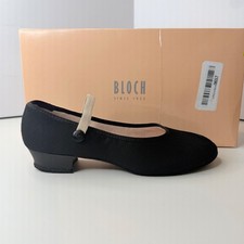 Bloch Black Canvas Character Dance Shoes Round Toe Block Heel Womens Size 6