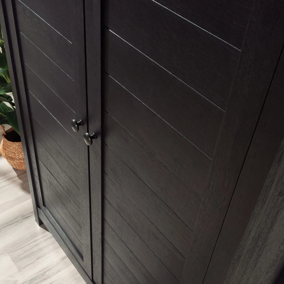 Gabinete de almacenamiento independiente de madera de ingeniería acabado negro estantes ajustables Foto 2 de 4