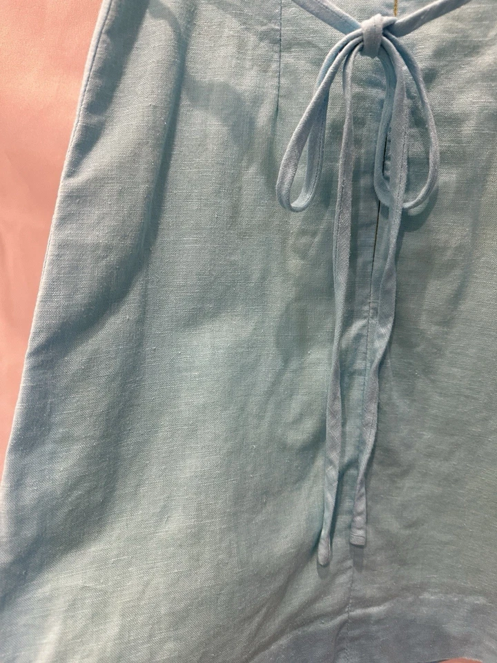 Vestido Florence Eiseman Niñas Algodón/Lino Aqua Y Verde Con Flores Talla 7 Foto 4 de 4