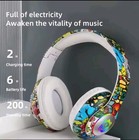 Casque Bluetooth Blanc Sans Fil Graffiti Pliable Avec Réduction De Bruit