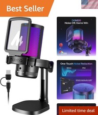 USB Gaming Microphone for PC, Noise Cancellation Condenser Mic with RGB, Mute...
