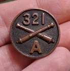 VINTAGE WW1 ERA US MILITARY TUNIC COLLAR DISC PIN ARTILLERY 321st REGIMENT