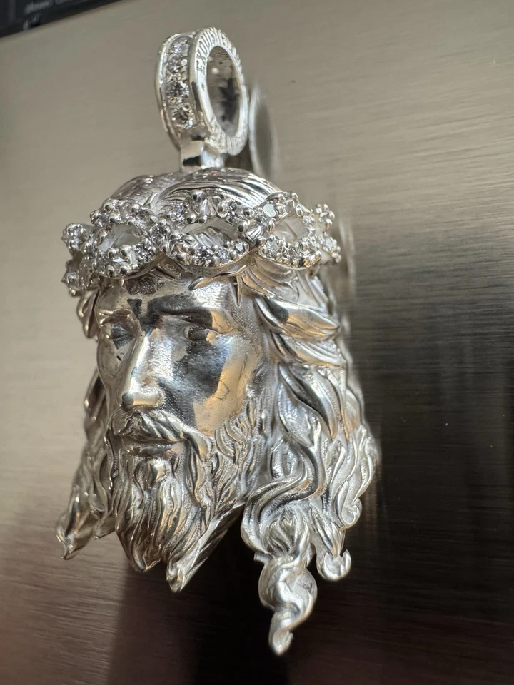 925 Sterling Silver Jesus Piece Pendant w/ lab diamonds - Image 2 of 4