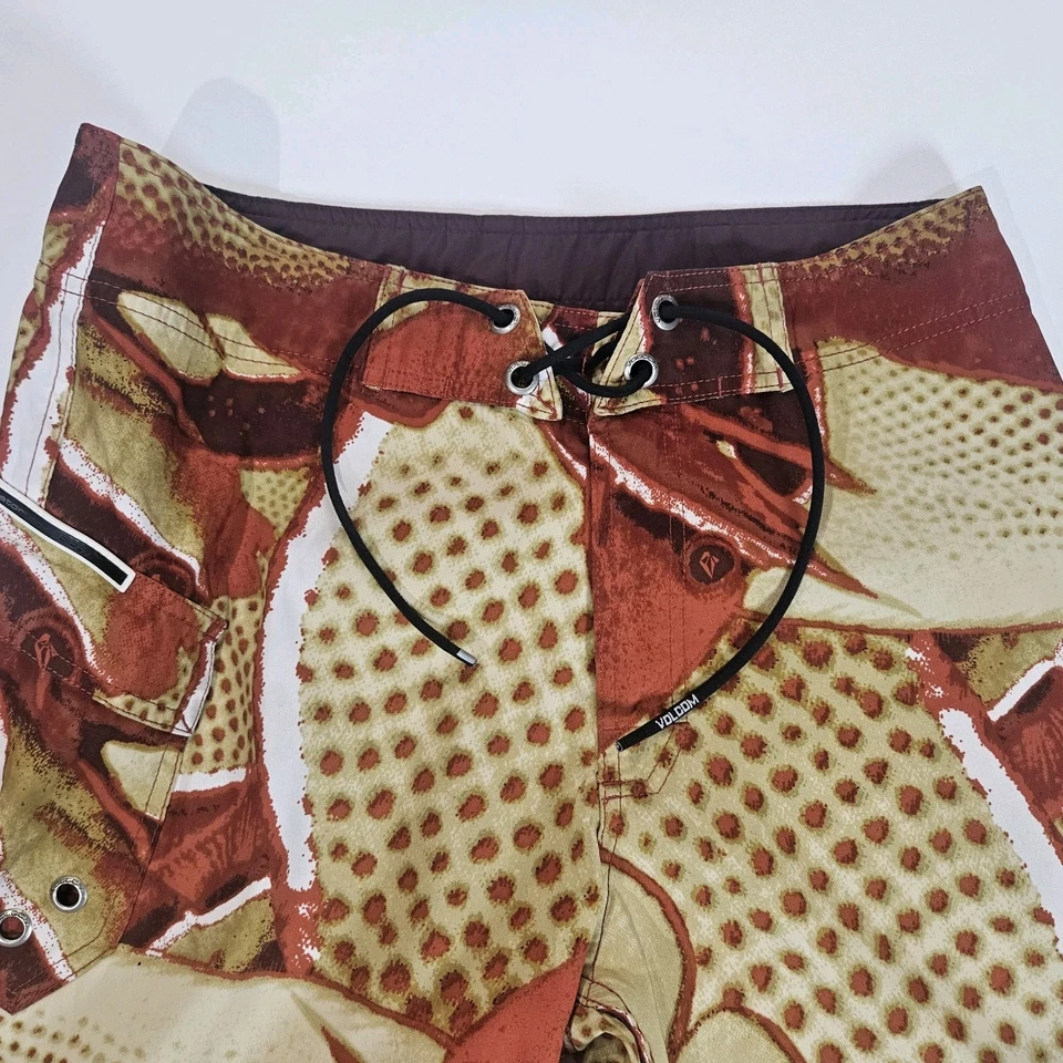 Volcom Stone Swim Trunks Mens 30 Waist Orange Beige Waist Tie Beachy Boardshorts - Image 4 of 4